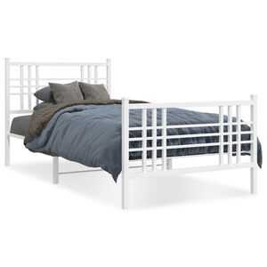 vidaXL Bedframe met hoofd- en voeteneinde metaal wit 107x203 cm