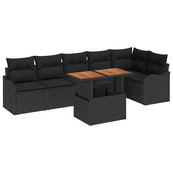 vidaXL Tuin Sofa Set met kussen 7 pcs Zwart
