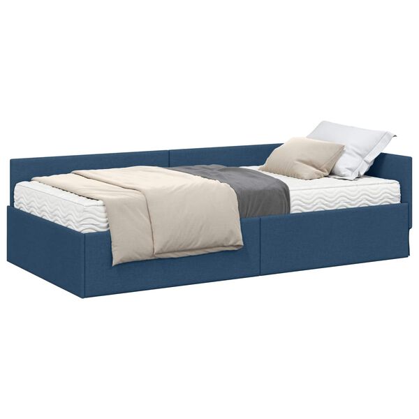 vidaXL Hoekbedframe met Matras Anders met hoofdeinde 2 pcs Blauw Stof