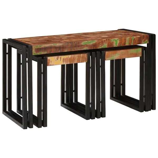 vidaXL Nesttafel 3 pcs Bruin en zwart massief gerecycled hout