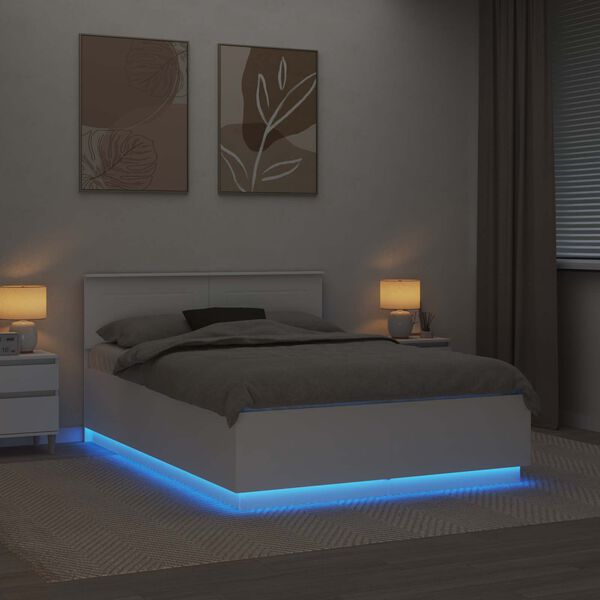 vidaXL Bedframe met LED-striplichten Wit 150 x 200 cm Bewerkt hout