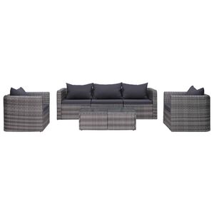 vidaXL 6-delige Loungeset met kussens poly rattan grijs