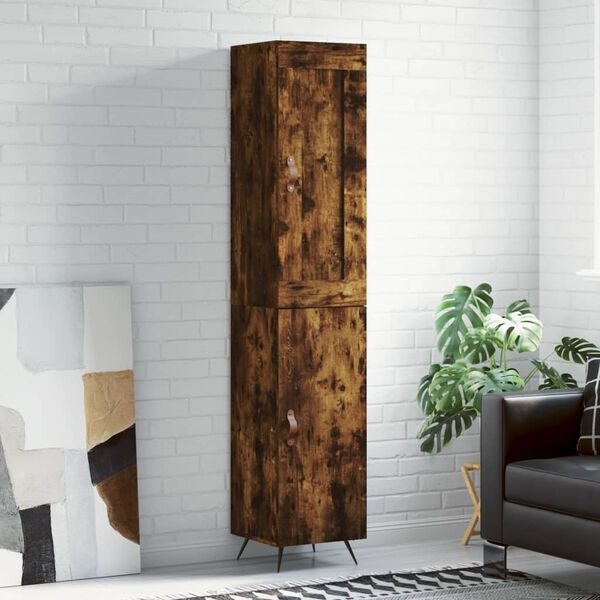 vidaXL Hoge kast 34,5x34x180 cm bewerkt hout gerookt eikenkleurig