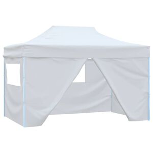vidaXL Partytent met 4 zijwanden inklapbaar 280x410x315 cm staal wit