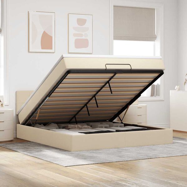 vidaXL Ottoman bed met matras 160x200cm stof crèmekleurig