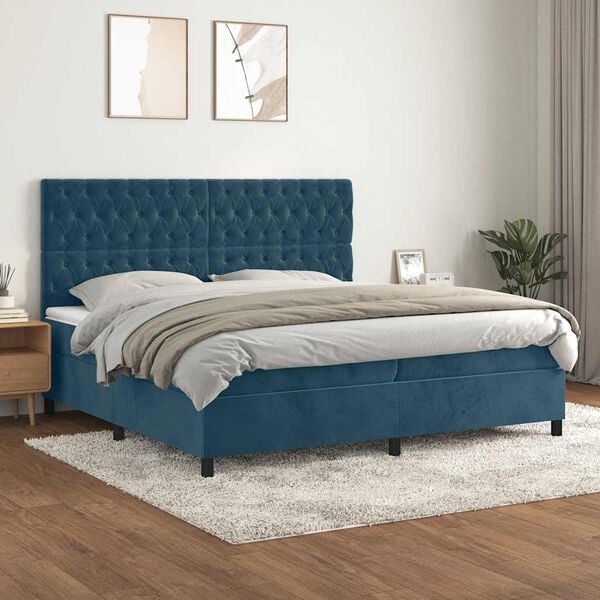 vidaXL Boxspring met matras fluweel donkerblauw 200x200 cm