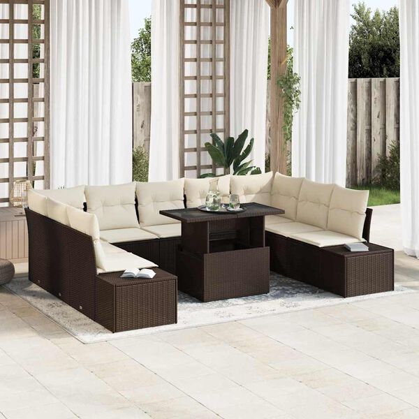 vidaXL Tuin Sofa Set met opslag 10 pcs Bruin Poly riet