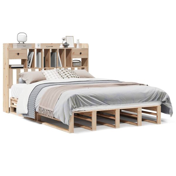 vidaXL Bed met boekenkast zonder matras massief grenenhout 150x200 cm
