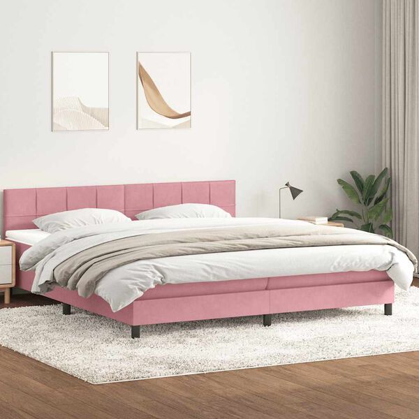 vidaXL Boxspring met matras en LED fluweel roze 180x210 cm
