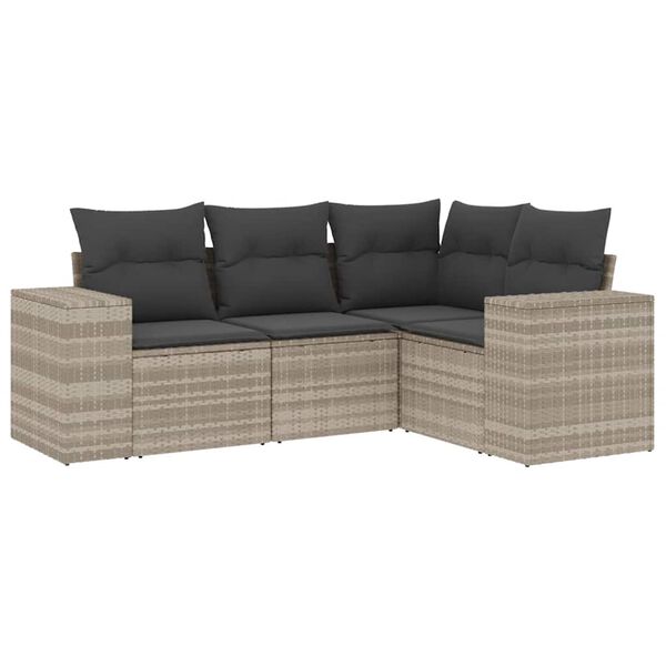 vidaXL 4-delige Loungeset met kussens poly rattan lichtgrijs