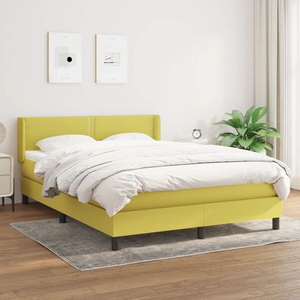 vidaXL Boxspring met matras stof groen 140x200 cm