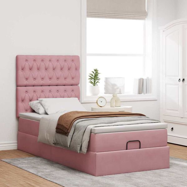 vidaXL Ottoman bed met matrassen 90x200cm fluweel roze