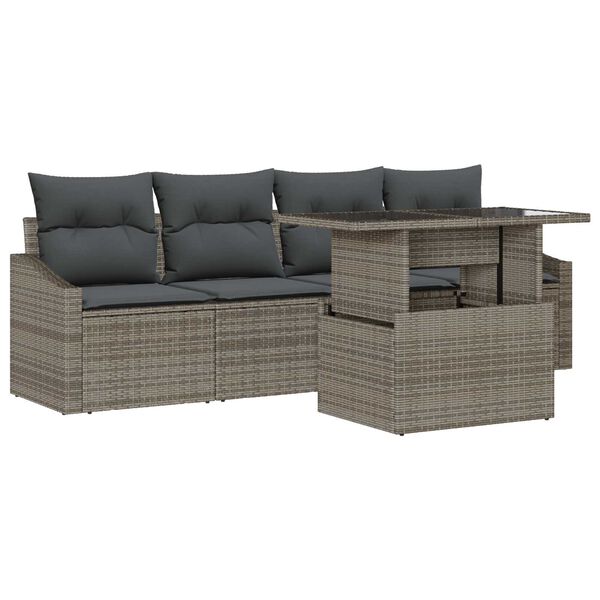vidaXL Tuin Sofa Set met opslag 5 pcs Grijs Poly riet