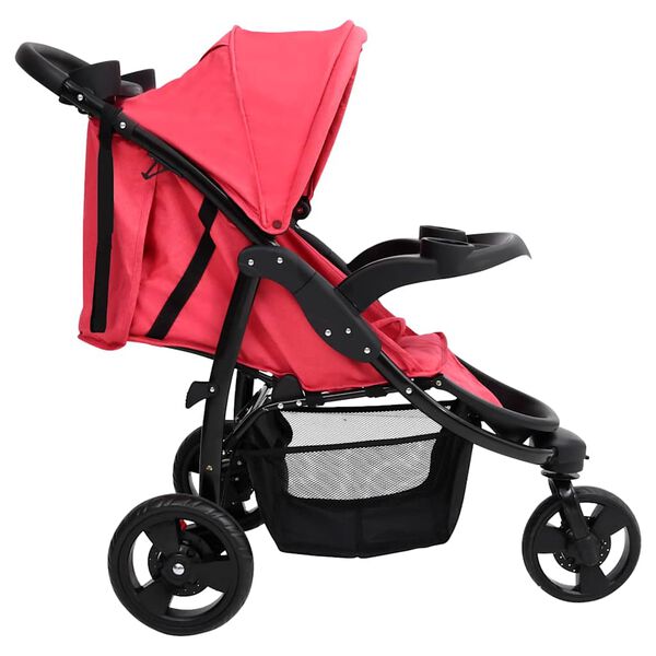 vidaXL Kinderwagen met 3 wielen staal rood en zwart