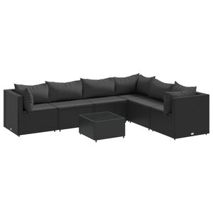 vidaXL 7-delige Loungeset met kussens poly rattan zwart