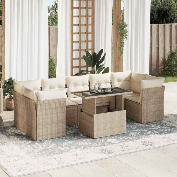 vidaXL 8-delige Loungeset met kussens poly rattan beige