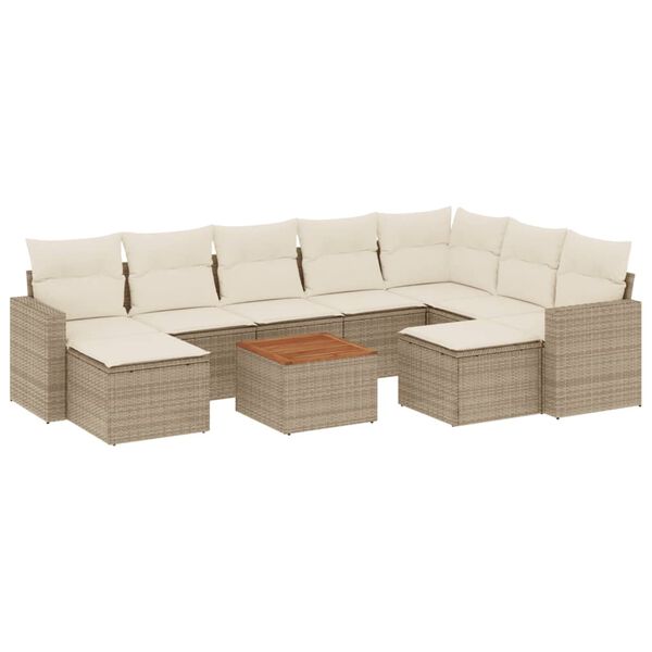 vidaXL 10-delige Loungeset met kussens poly rattan beige