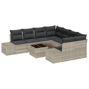 vidaXL Tuin Sofa Set 9 pcs Licht Grijs en Donker Grijs poly rattan