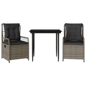 vidaXL 3-delige Tuinset met kussens poly rattan grijs