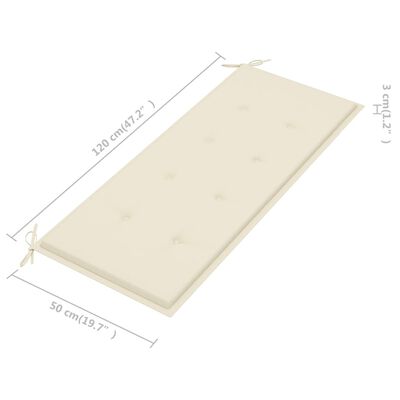 vidaXL Tuinbank met crèmekleurig kussen 120 cm massief teakhout