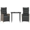 vidaXL 3-delige Tuinset met kussens poly rattan grijs