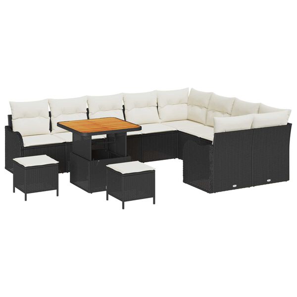 vidaXL Tuin Sofa Set met kussen met opslag 12 pcs Zwart en Cr&egrave;me