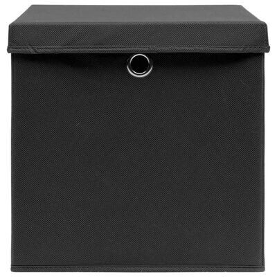 vidaXL Opbergboxen met deksel 10 st 28x28x28 cm zwart