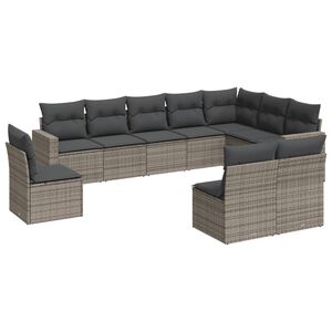 vidaXL 10-delige Loungeset met kussens poly rattan grijs