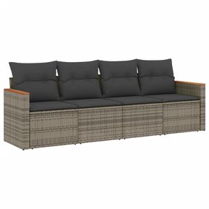 vidaXL 4-delige Loungeset met kussens poly rattan grijs