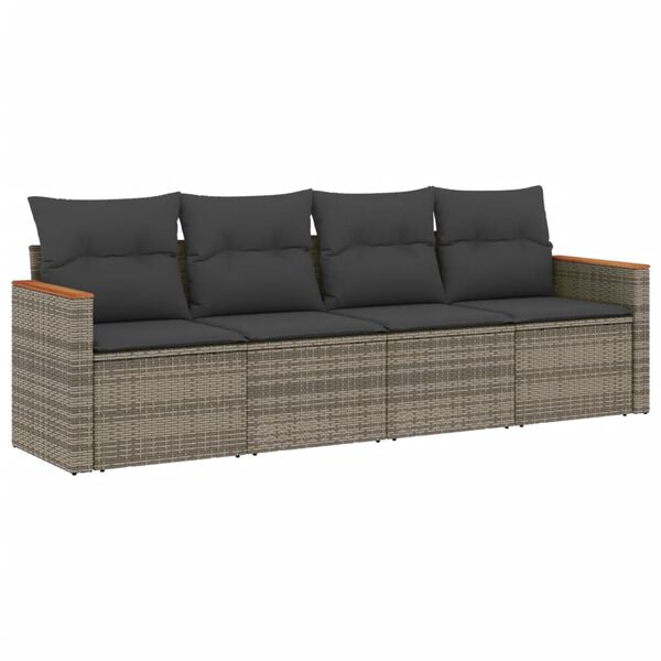 vidaXL 4-delige Loungeset met kussens poly rattan grijs