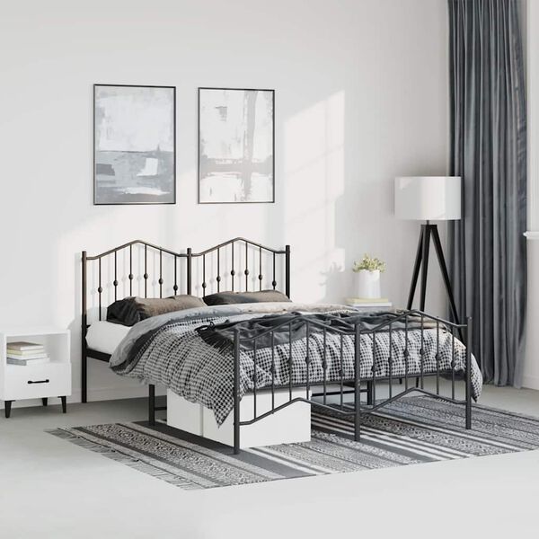 vidaXL Bedframe met hoofd- en voeteneinde metaal zwart 135x190 cm