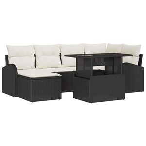 vidaXL Tuin Sofa Set met kussen 7 pcs Zwart en cr&egrave;me