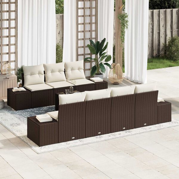 vidaXL Tuin Sofa Set 8 pcs Bruin Poly riet