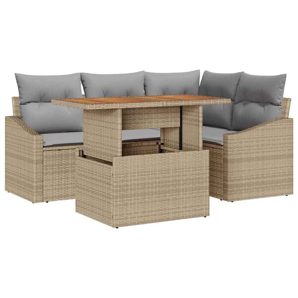 vidaXL Tuin Sofa Set met opslag 5 pcs Beige Poly riet