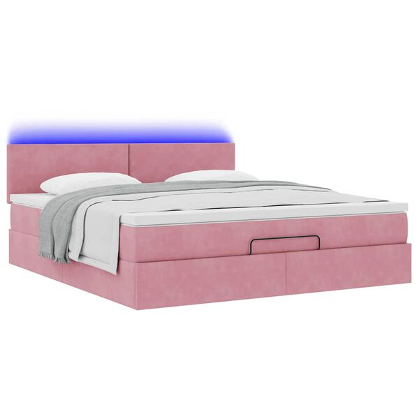 vidaXL Ottoman bed met matras en LED's 160x200cm fluweel roze
