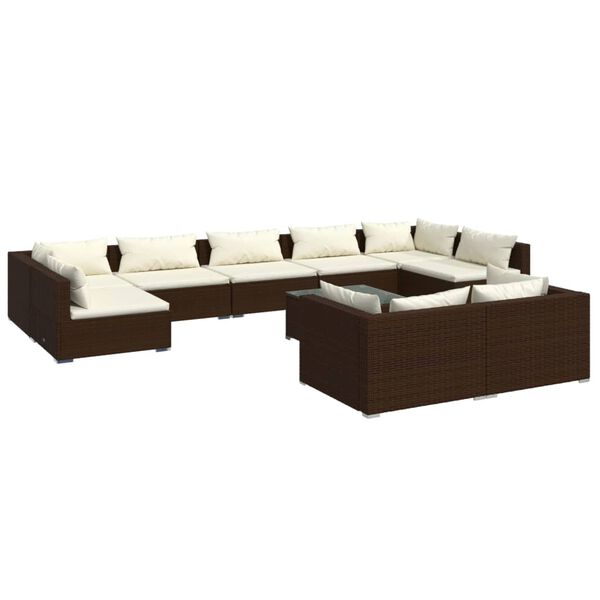 vidaXL 10-delige Loungeset met kussens poly rattan bruin