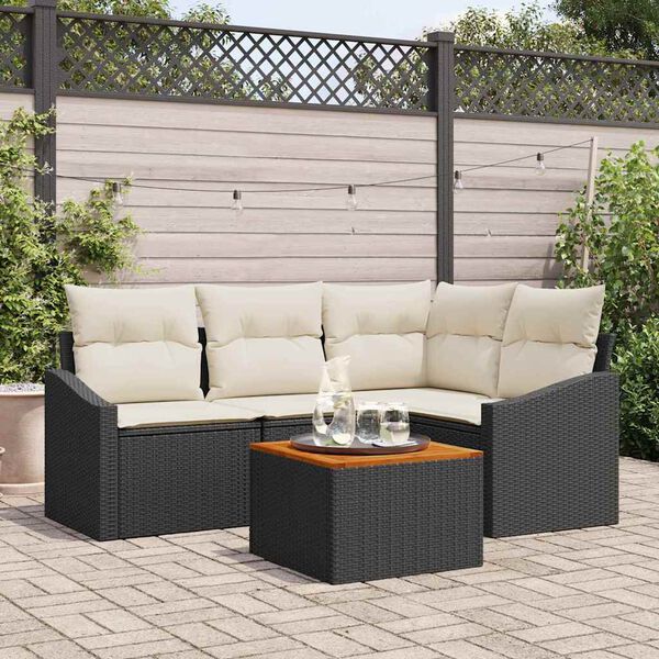 vidaXL Tuinbankenset met kussen 5 pcs Zwart poly rattan