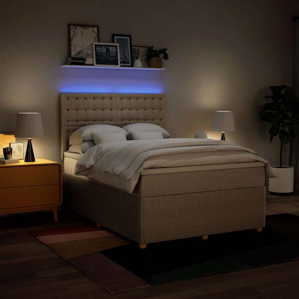 vidaXL Boxspring met matras stof cr&egrave;mekleurig 140x190 cm