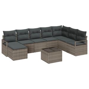 vidaXL Bankstel met kussen met opslag 9 pcs Lichtgrijs poly rattan