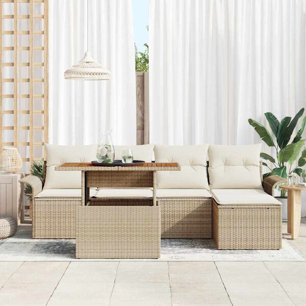vidaXL Tuin Sofa Set met opslag 6 pcs Beige Poly riet