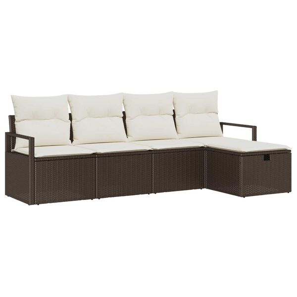 vidaXL Tuin Sofa Set met kussen met opslag 5 pcs Bruin Poly riet