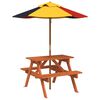 vidaXL Picknicktafel voor 4 kinderen met parasol massief vurenhout