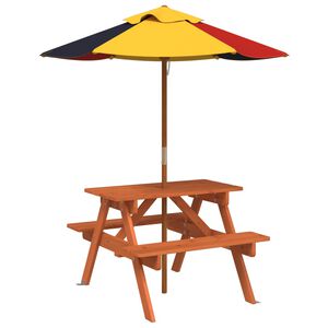 vidaXL Picknicktafel voor 4 kinderen met parasol massief vurenhout