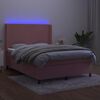 vidaXL Boxspring met matras en LED fluweel roze 140x190 cm