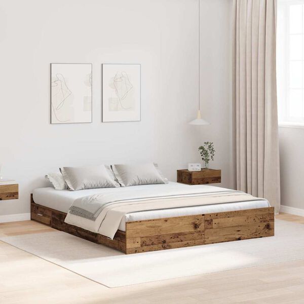 vidaXL Opbergbedframe met lade Oud Hout 140 x 200 cm Bewerkt hout