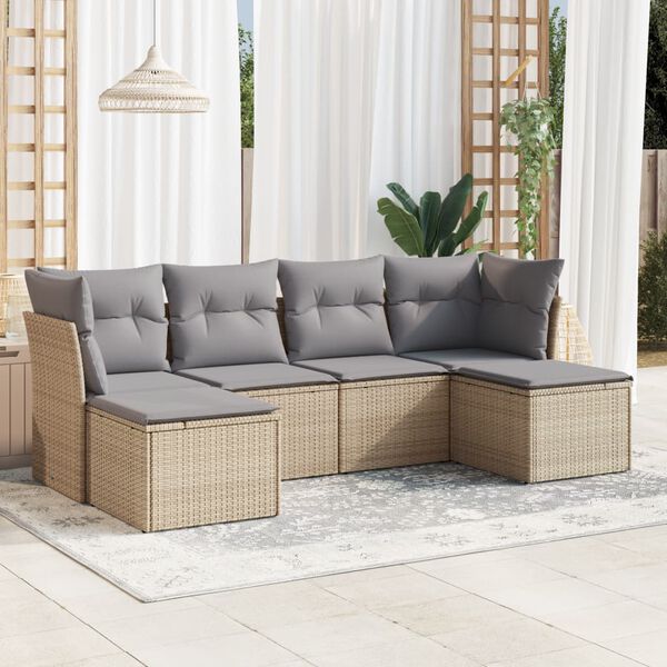 vidaXL 6-delige Loungeset met kussens poly rattan beige
