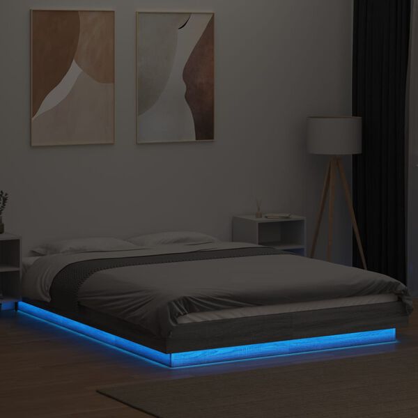 vidaXL Bedframe met LED-verlichting grijs sonoma eiken 140x190 cm