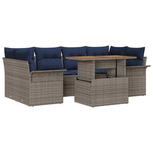 vidaXL Tuin Sofa Set 7 st grijs en marineblauw