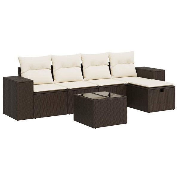 vidaXL 6-delige Loungeset met kussens poly rattan bruin