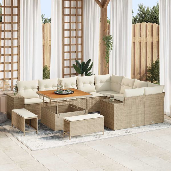 vidaXL Tuin Sofa Set met kussen met opslag 12 pcs Beige en Cr&egrave;me